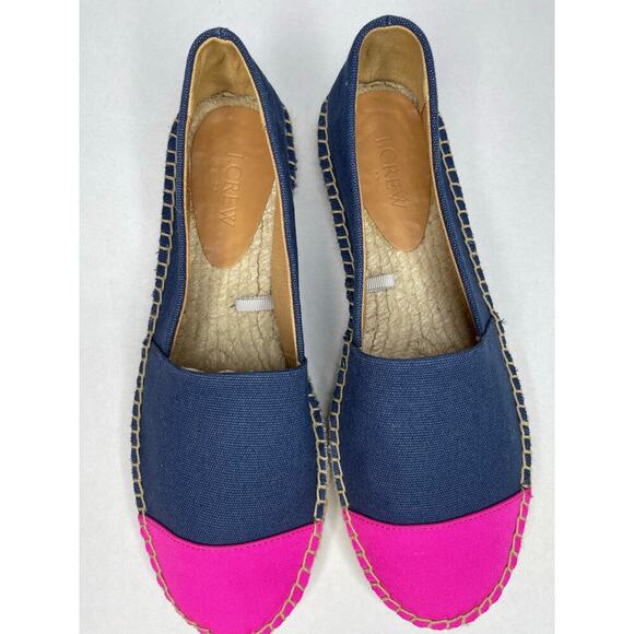 J. Crew Color block Canvas Cap Toe Slip-On Espadrilles Size 8.5 New Navy/Pink - Picture 3 of 8